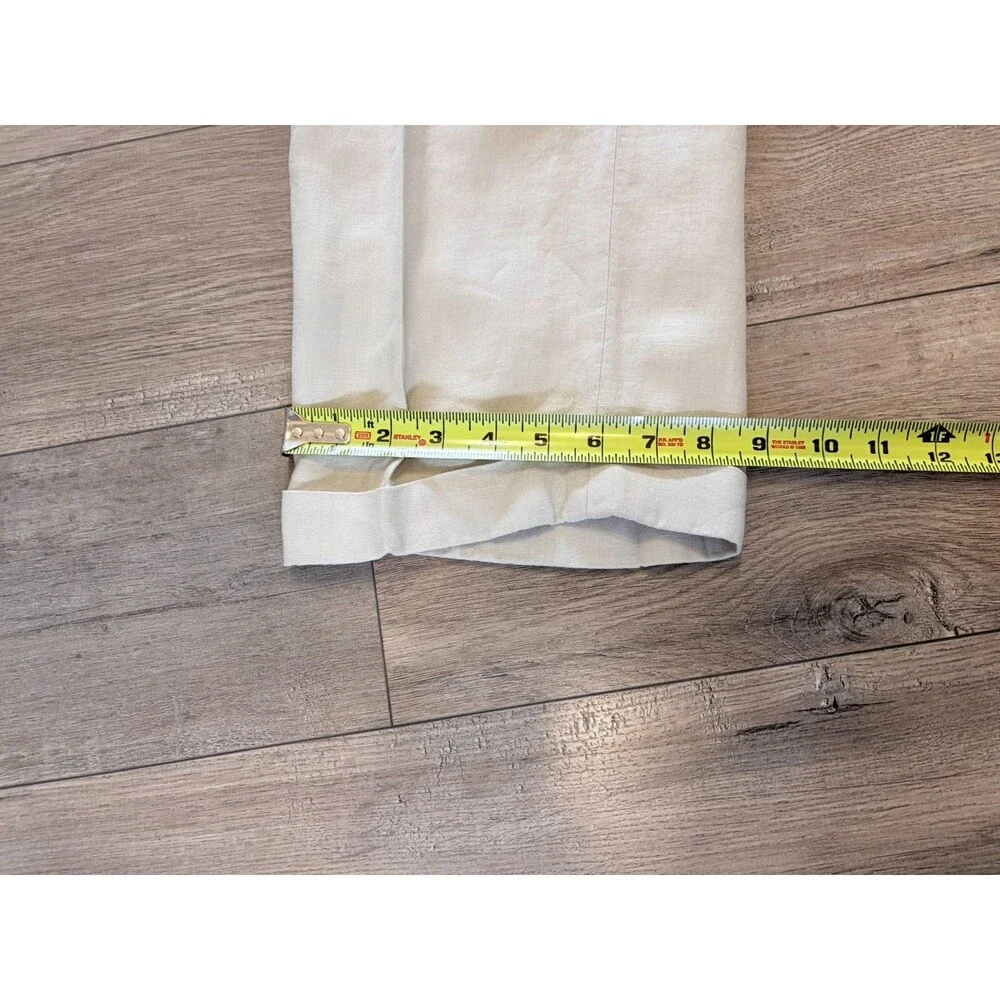 Daniel Cremieux Mens 34X32 100% Linen Beige Pleated Cuffed Beach Casual Pants